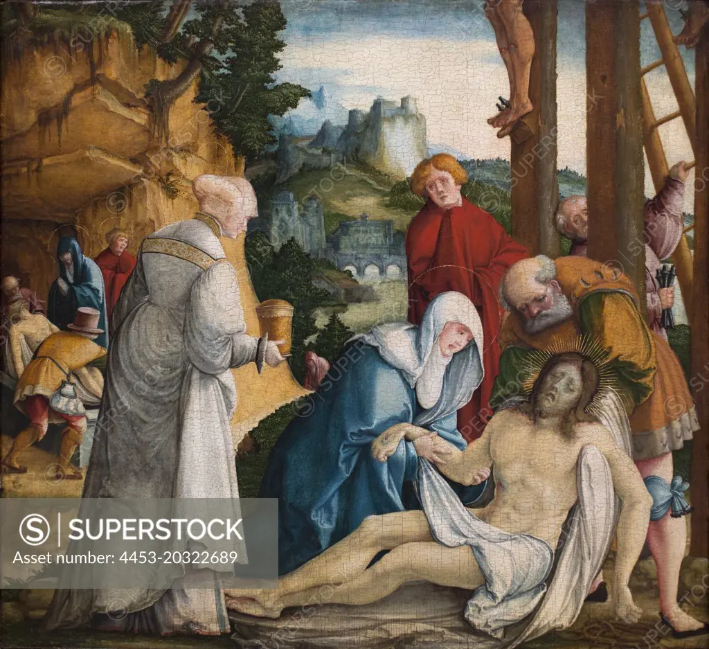 The Lamentation and Entombment of Christ. (Master of Mebkirch; active around 1520-1550 in the Upper Rhine)