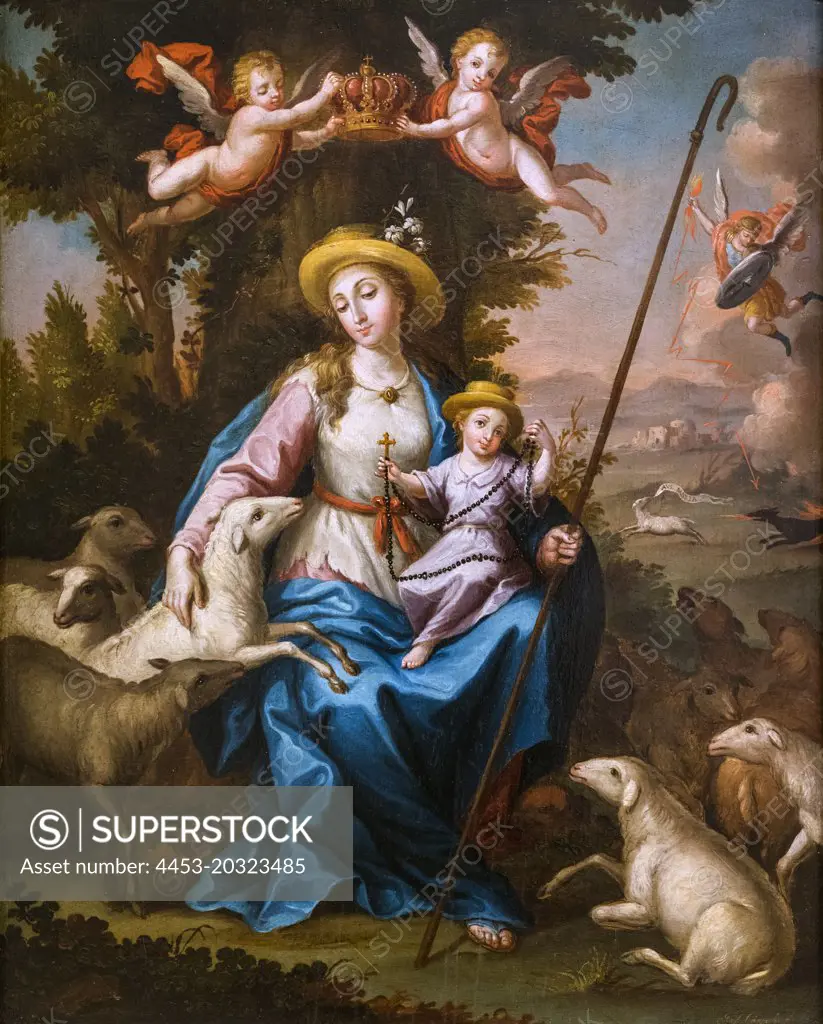 "The Divine Shepherdess; Late 18th century Oil on mahogany panel by José Campeche y Jordán, Puerto Rican, 1751 - 1809"