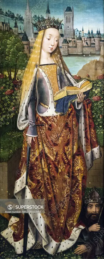 "Left wing of a triptych showing Saint Catherine of Alexandria c. 1482 Oil on panel Master of the Legend of Saint Lucy, Netherlandish (active Bruges), active c. 1470 - c. 1500"