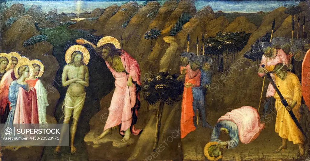 Predella panel showing the Baptism of Christ and the Beheading of the Apostle James the Great 1423-24 Tempera and tooled gold on panel