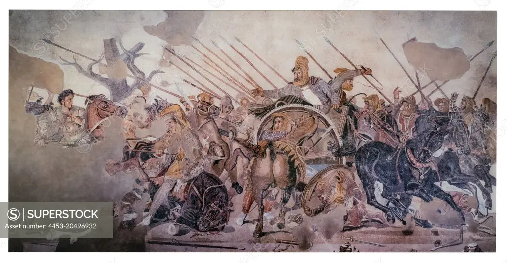 Reproduction of a Roman mosaic showing the battle between Alexander the Great and King Darius. Museo Archeologico Nazionale; Naples; Italy; Erich Lessing / Art Resource; NY