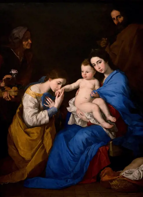 Holy Family with Saints Anne and Catarine of Alexandria by Jusepe de Ribera called Lo Spagnoletto (Xativa 1591-1652 Naples) Oil on canvas.