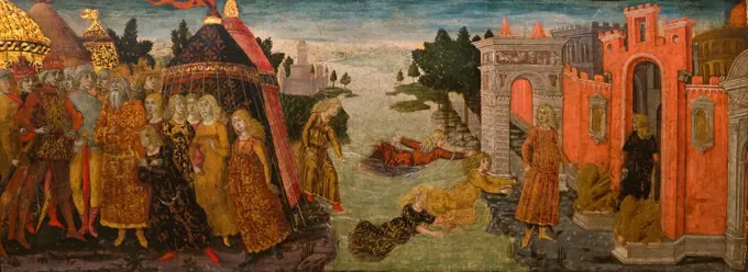 Guidoccio di Giovanni Cozzarelli; Italian; Sienese; 1450-1516. The Legend of Cloelia; tempera and gold on wood.