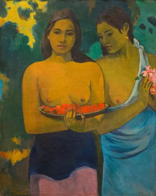 Paul Gauguin; French; Paris 1848-1903 Atuona; Hiva Oa; Marquesas Islands; Two Tahitian Women; 1899; Oil on canvas.