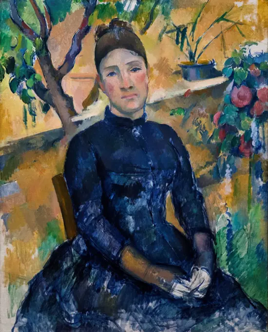 Paul Cezanne; French; 1839-1906; Madame Cezanne (nee Hortense Fiquet; 1850-1922) in the Conservatory; 1891; Oil on canvas.