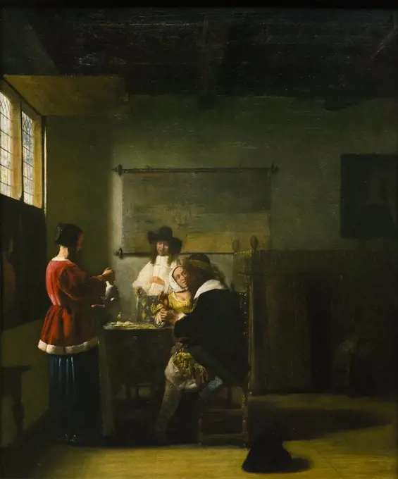 Visit by Pieter de Hooch (1629 - 1684); Oil on wood; circa 1657