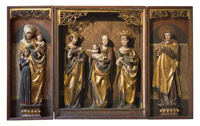 1520; Winged Altarpiece with the Virgin and Child; St. Anne and other Saints Figuren aus Lindenholz; alte version