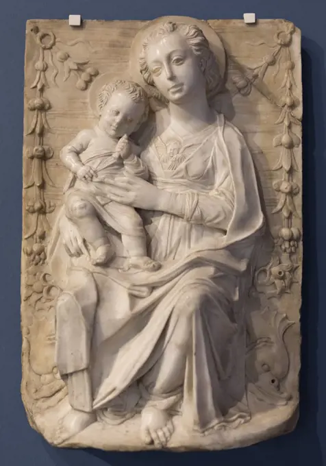Virgin and Child on Dolphines. (Gregorio di Lorenzo Florence; about 1436- 1504 Forli )