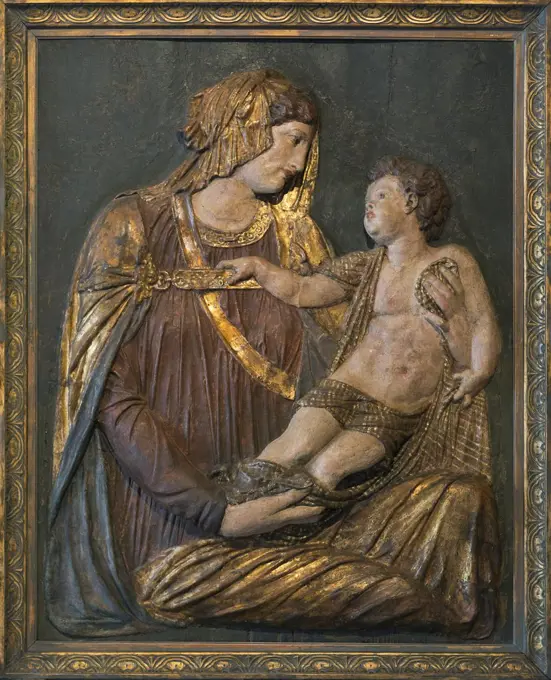 Madonna Virgin and Child. (Jacopo Sansovino; Florence 1486-1570 Venedig; Venedig; about 1540 Cartapesta auf Holz Alter Rahmen )