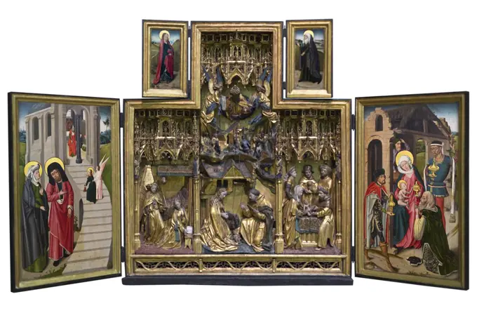 Winged Altarpiece: Scenes from the Life of the Virgin and the Childhood of Christ ; oak wood; original version. (Brussel; about 1480; aquired 1918; Geschenk James Simon; Sculpture Collection )