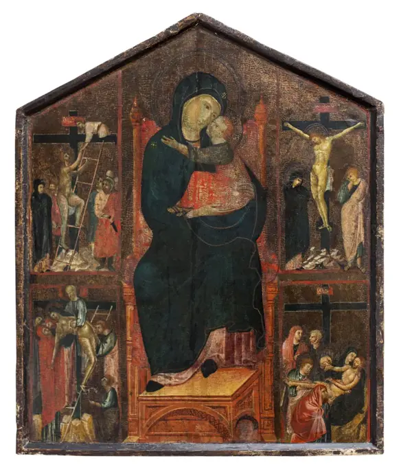Mary Enthroned with the Child and Scenes from the Passion of Christ. (Master of San Gaggio )