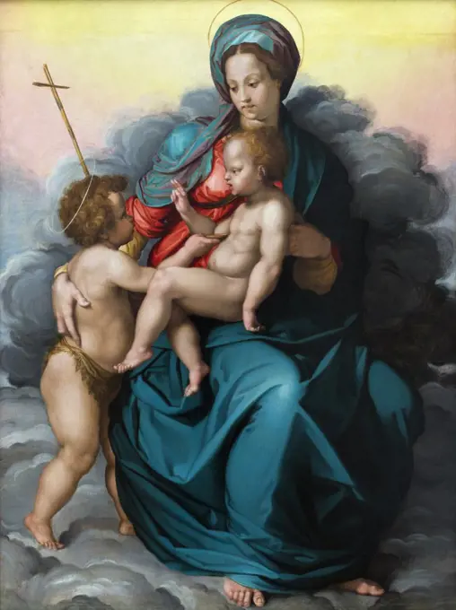 Mary with the Child and the Infant John the Baptist on a cloud. 1530/35. (Jacopino del Conte; 1510 Florence Rome-1598)