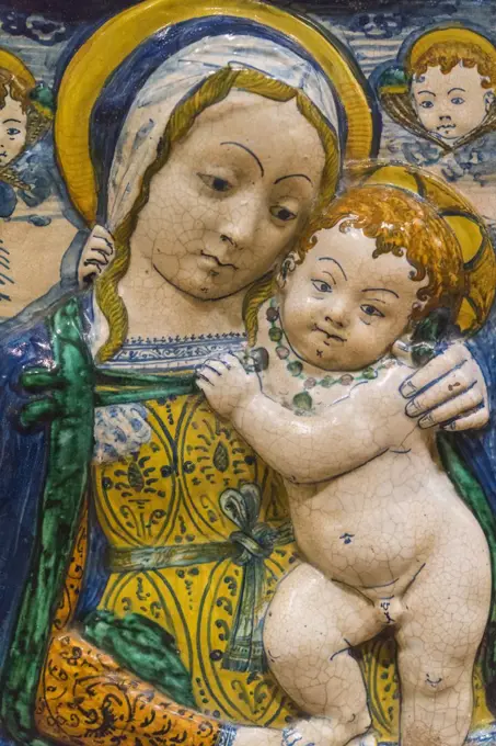 Virgin and Child Italy possibly Florence 16th century Tin-glazed earthenware majolica