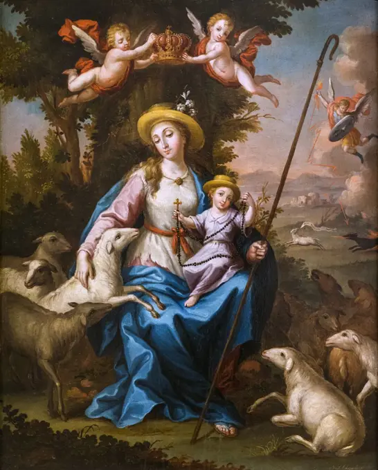 "The Divine Shepherdess; Late 18th century Oil on mahogany panel by José Campeche y Jordán, Puerto Rican, 1751 - 1809"