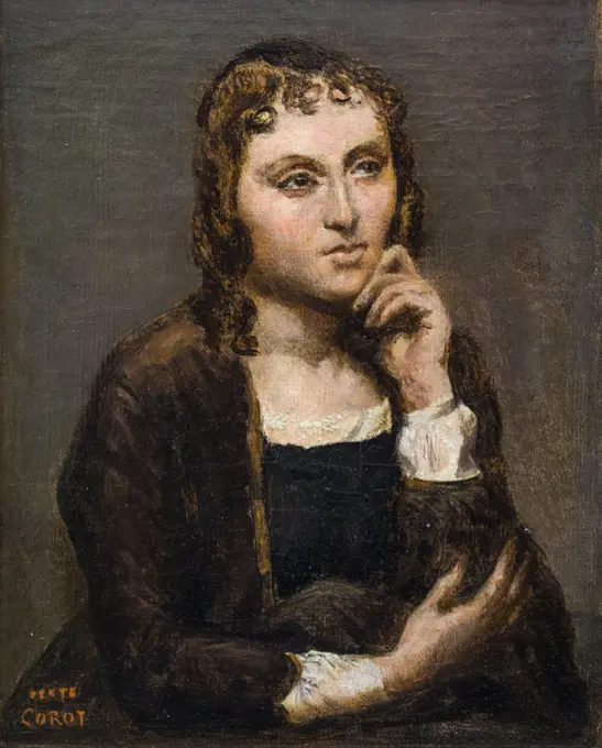 "Pensive Young Brunette 1845-50 Oil on canvas Jean-Baptiste-Camille Corot, French, 1796 - 1875"