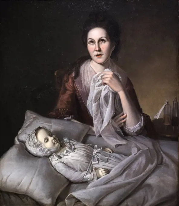 "Mrs. Peale Lamenting the Death of Her Child (Rachel Weeping) 1772 enlarged 1776; repainted 1818 Oil on canvas by Charles Willson Peale, American, 1741 - 1827"