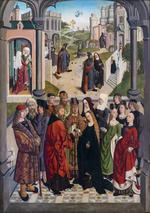 Panel from an altarpiece showing the Marriage of the Virgin c.1475-95 Oil on panel