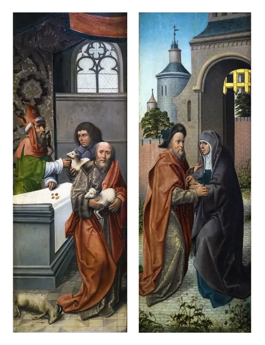 The Expulsion of Joachim from the Temple and the Meeting at the Golden Gate left to right c. 1475-1500 Oil on panels 