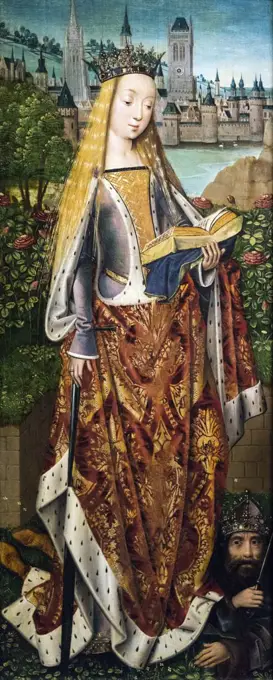"Left wing of a triptych showing Saint Catherine of Alexandria c. 1482 Oil on panel Master of the Legend of Saint Lucy, Netherlandish (active Bruges), active c. 1470 - c. 1500"