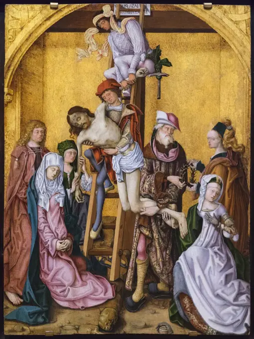 "The Descent from the Cross c. 1495 Oil on panel by Workshop of the Master of the Saint Bartholomew Altar, German (active Cologne), active c. 1470 - c. 1510"