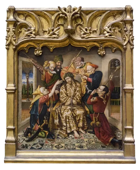 "Predella panel showing Christ Crowned with Thorns 1454 Oil on panel by Joan Reixao,"