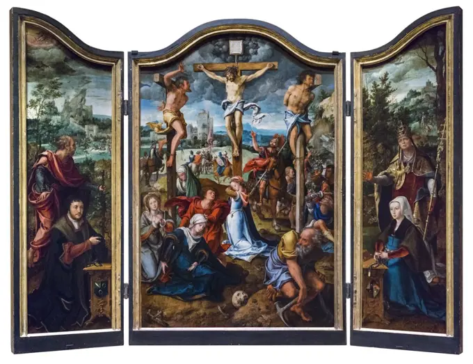 Triptych: Crucifixion; 1500s; Oil on oak panels Pieter Coecke van Aelst; Flemish; 1502-50