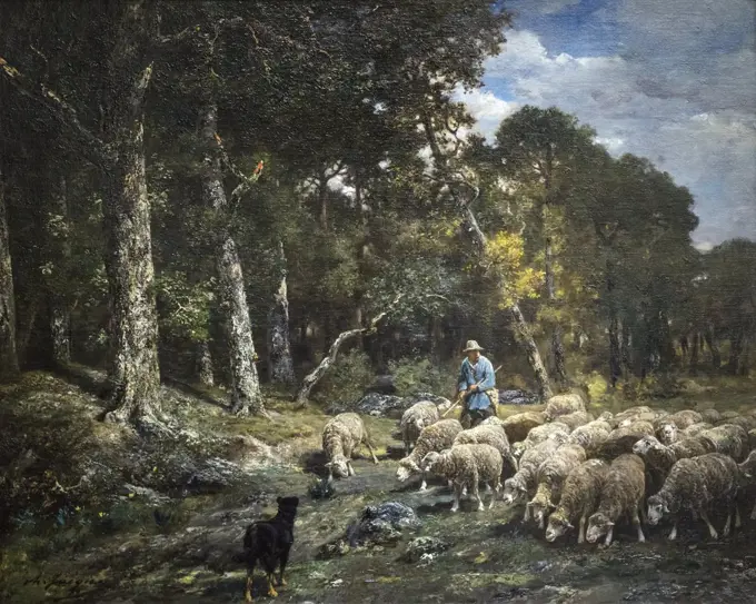 The Flock; 1800s; Oil on canvas Charles-Emile Jacque; French; 1813-94