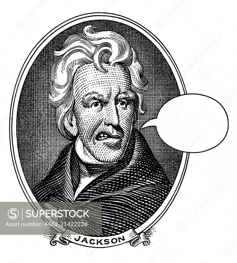 Portrait of Andrew Jackson with speech bubble