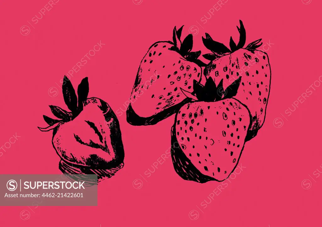 Strawberries on red background