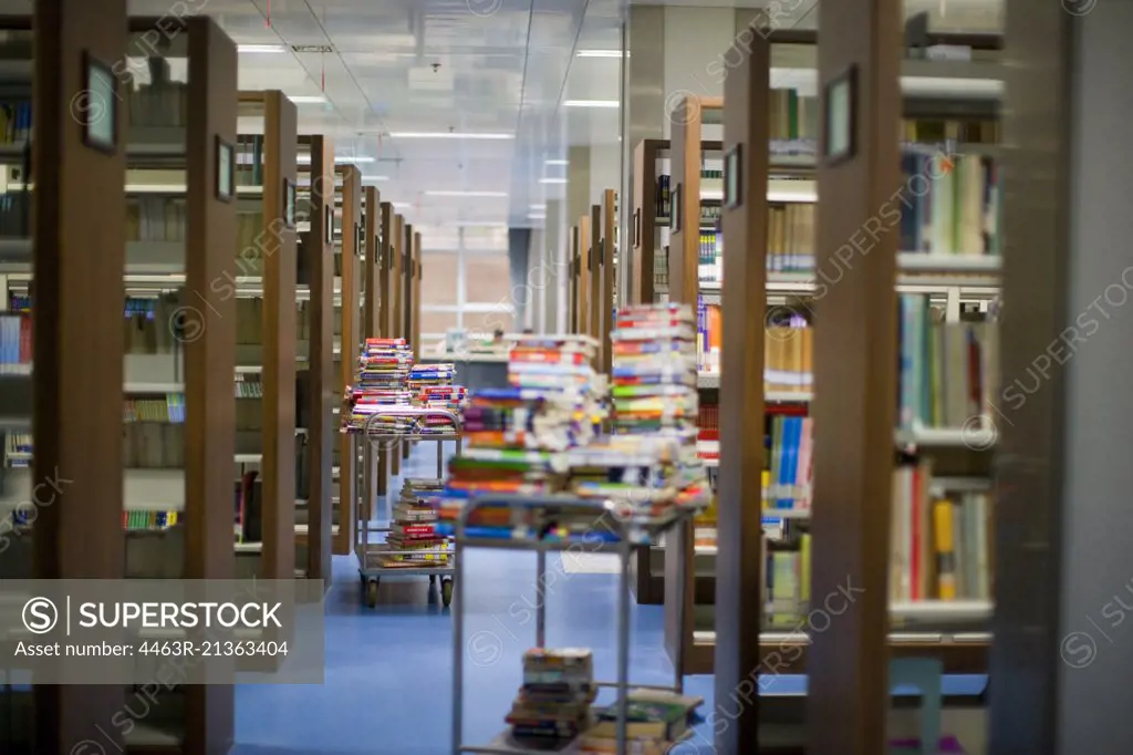 Books to be stacked in a library.