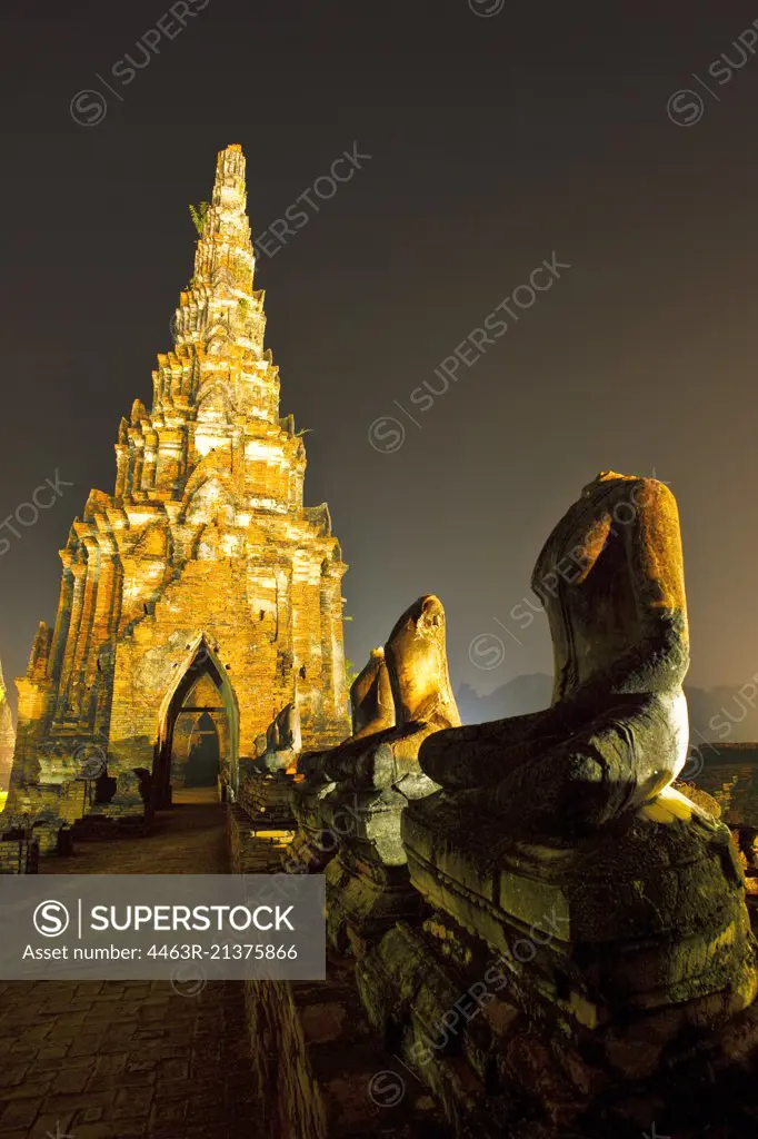 Wat temple at night in Thailand.