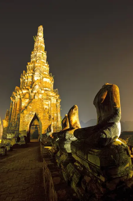 Wat temple at night in Thailand.