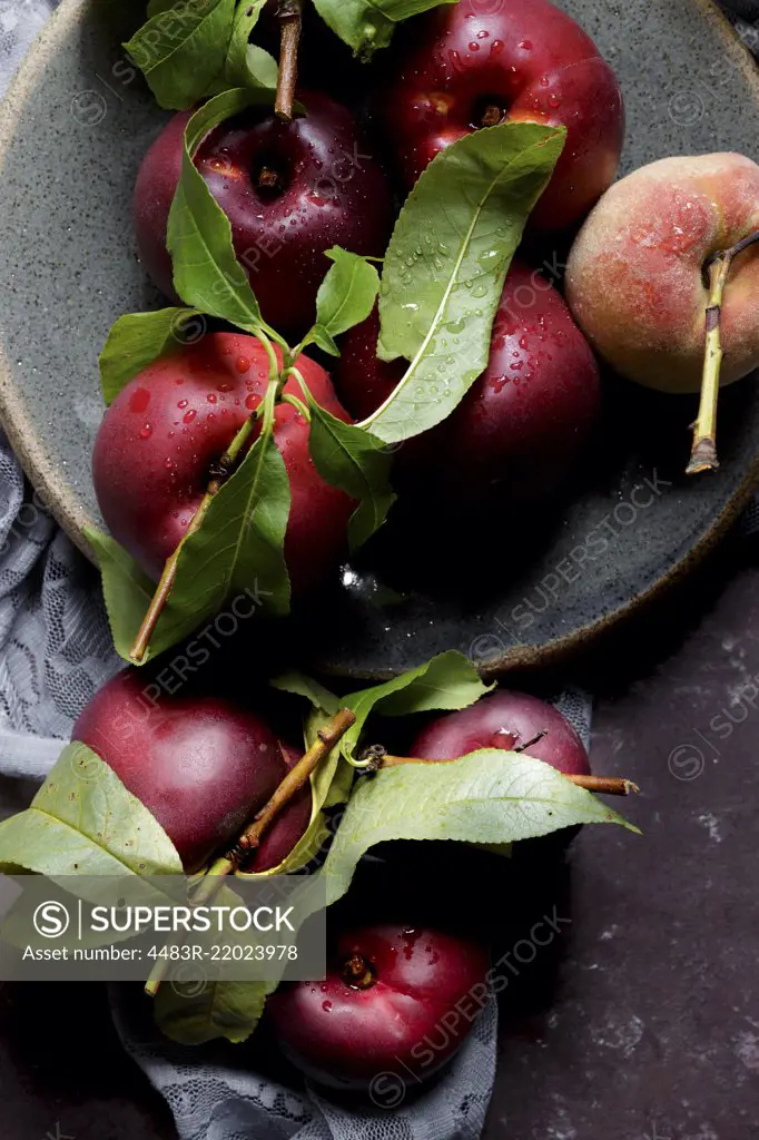 Freshly picked apples and peaches