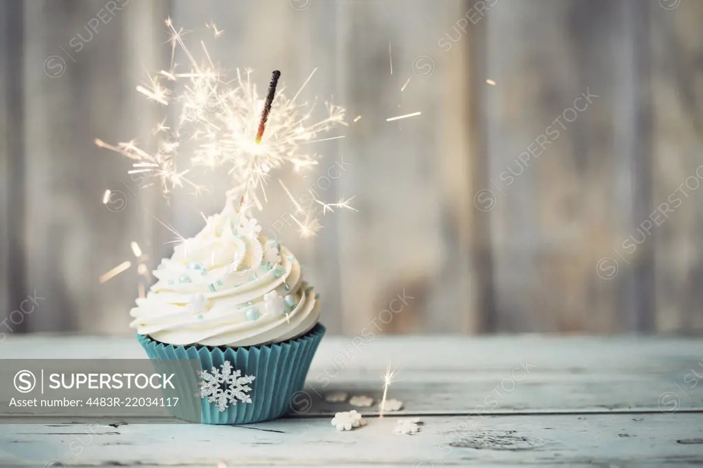 Christmas cupcake decorated with sparkler