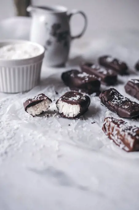 Raw coconut and chocolate bars