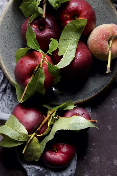 Freshly picked apples and peaches