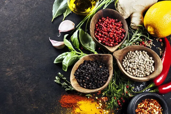 Herbs and spices selection, close up