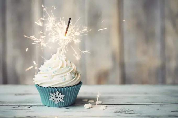 Christmas cupcake decorated with sparkler