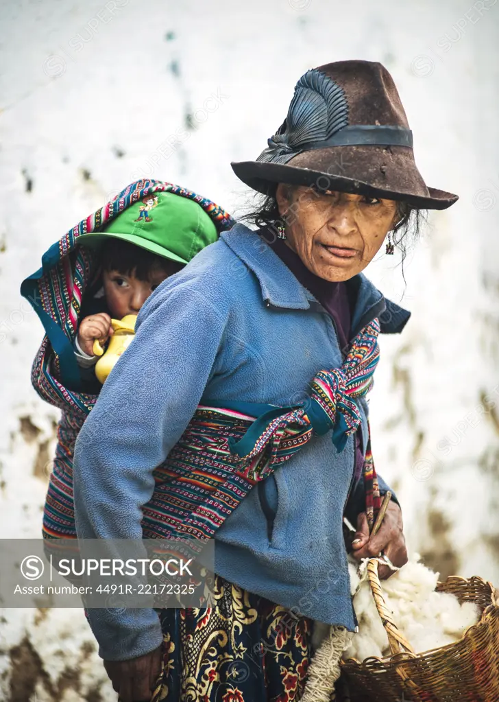 HUARAZ, PERU, JAN 10, 2016: Small village in Huaraz with Native Indian people. Peru 2016