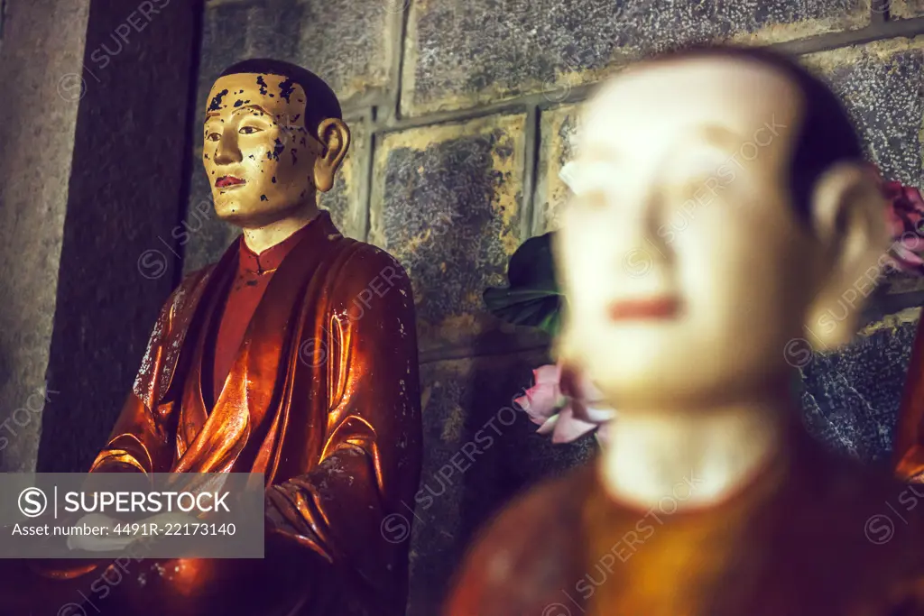 Buddhist statues in a temple in Vietnam