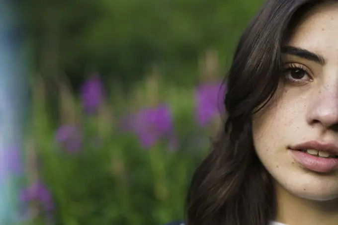 Crop pretty girl in nature