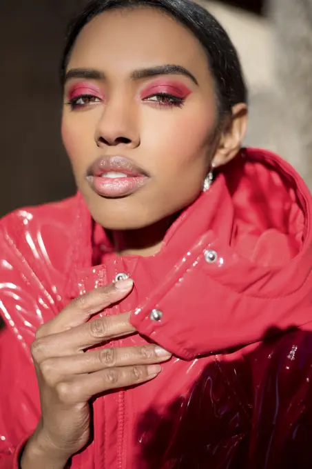 Sensual black woman in red clothes