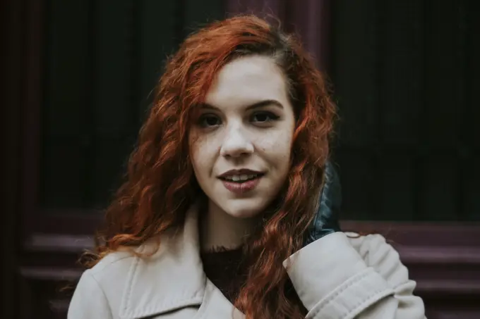 Redhead woman on street