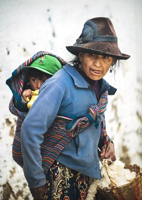 HUARAZ, PERU, JAN 10, 2016: Small village in Huaraz with Native Indian people. Peru 2016