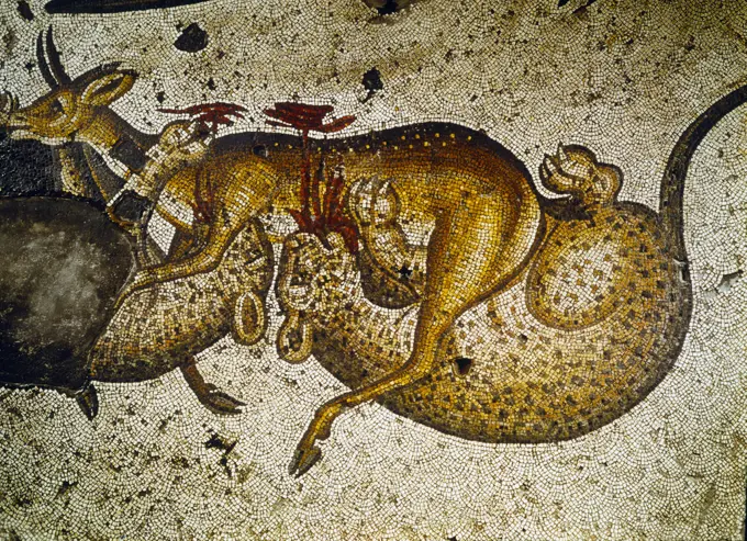 Two panthers devouring a doe, Mosaic museum Istanbul, photo by Andre Held