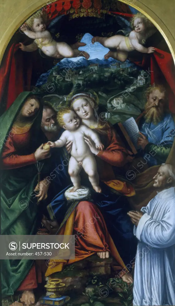 Madonna with Child and Saints Bernardino Lanino,  oil on wood panel,  (circa 1512-1583/Italian),  Italy,  Milan,  Pinacoteca di Brera