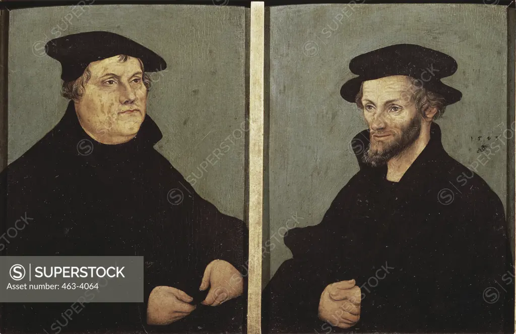 Portraits of Martin Luther and Philipp Melanchthon 1543 Lucas Cranach, the Elder (1472-1553/Germany)  Galleria degli Uffizi, Florence, Italy 