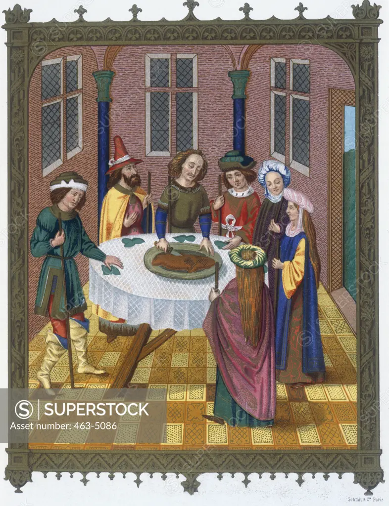 The Celebration Of Passover 15th Century Dutch  Artist Unknown Color Lithograph