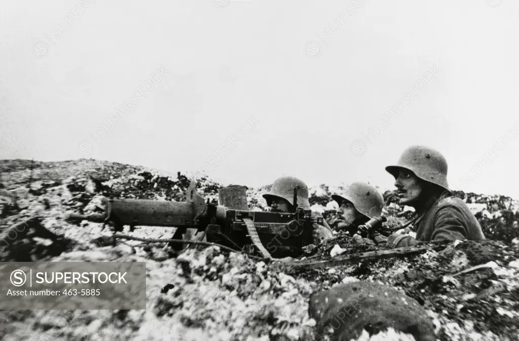 German machine gun squad in a trench, Western Front, World War I, November, 1917