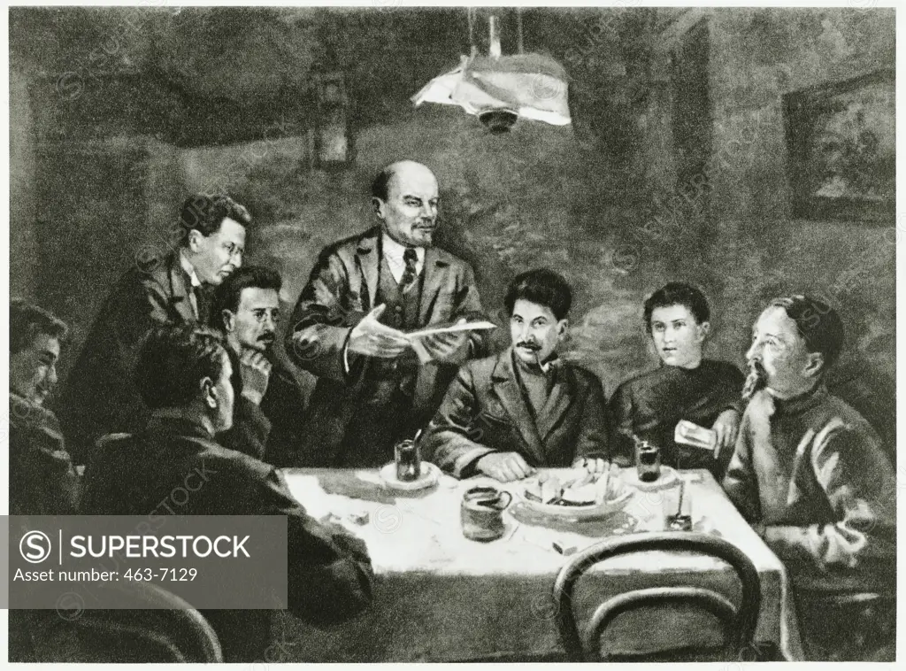 Conference of the Bolshevik Central Committee October 23, 1917 with Lenin, Stalin, and Trotzky Contemporary Painting by Lupov 